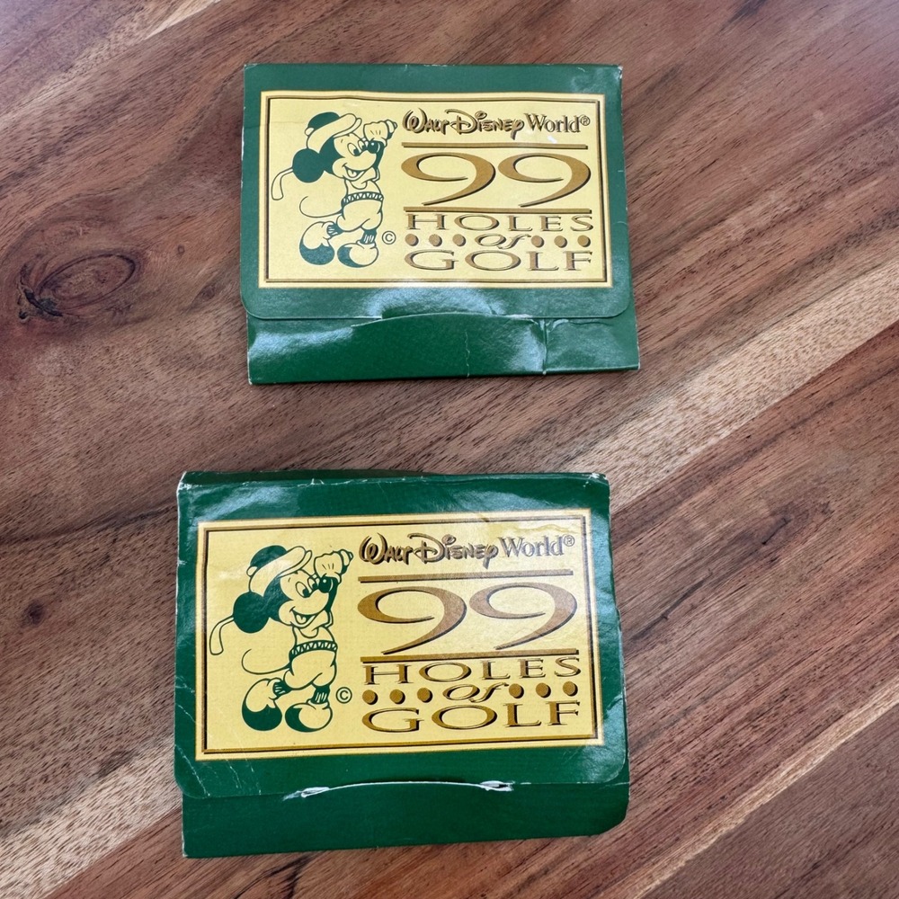 Walt Disney World 99 Holes Of Golf Mickey Golfer Wooden Tee Set Lot‎ Of 2